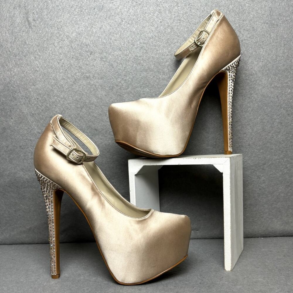 H by Halston Satin Platform Stiletto Rhinestone Wedding Cocktail Heel 5.5 EUC